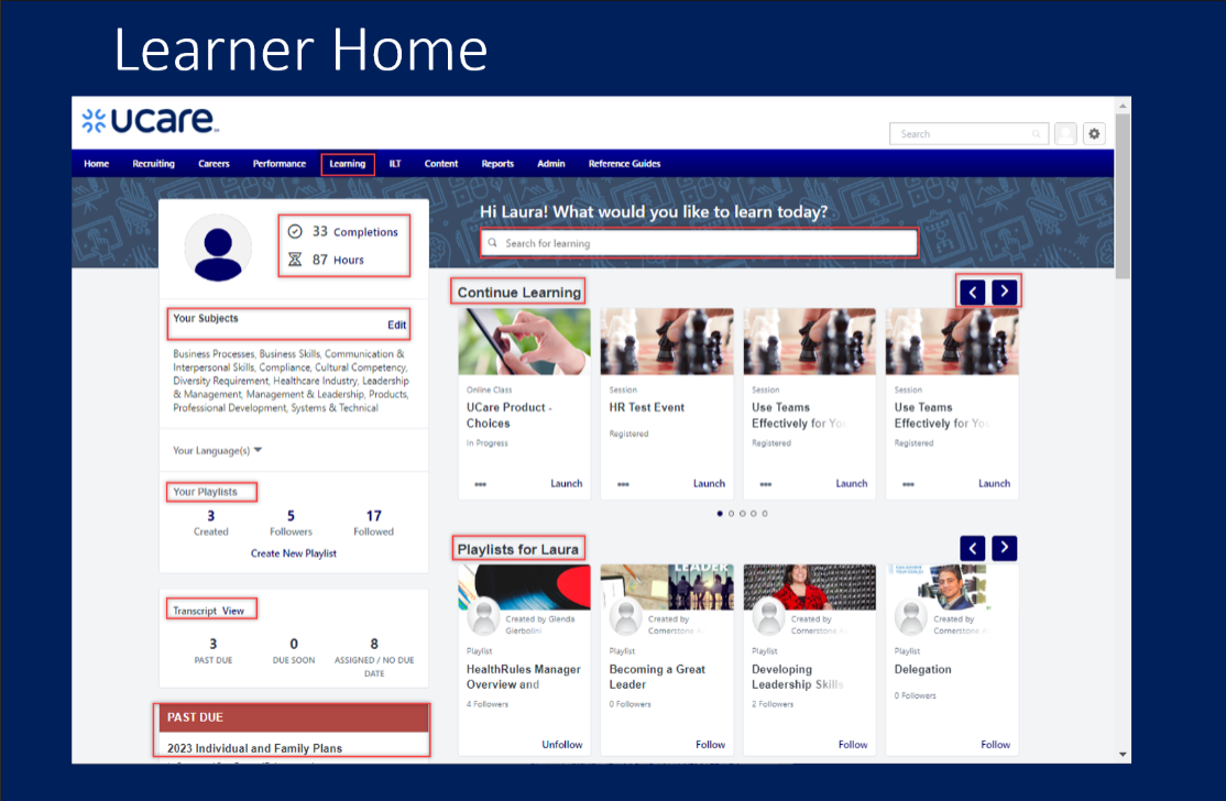 UCare Cornerstone LMS home interface