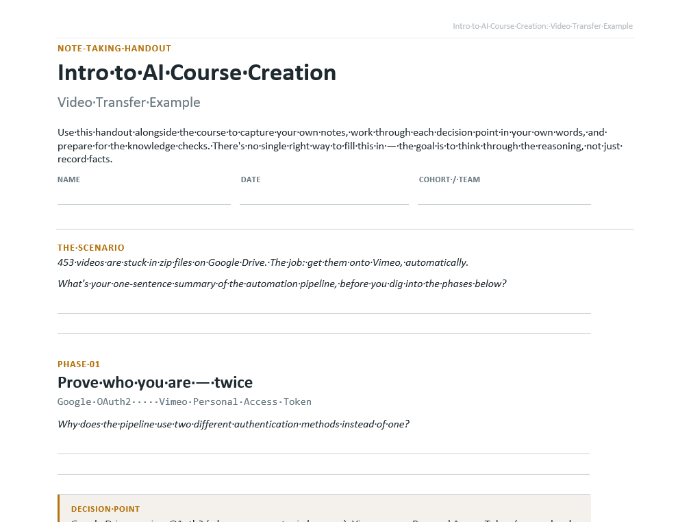 Intro to AI Course Creation participant handout