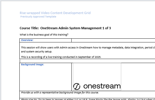 Rise-wrapped Video Content Development Grid template
